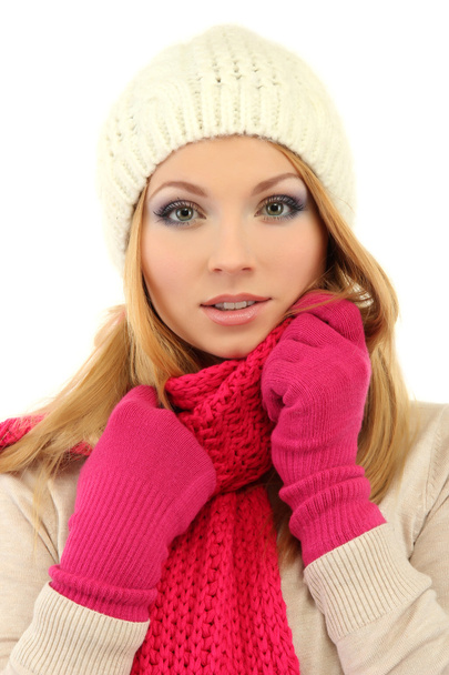 Young beautiful woman wearing winter clothing, isolated on white - Valokuva, kuva