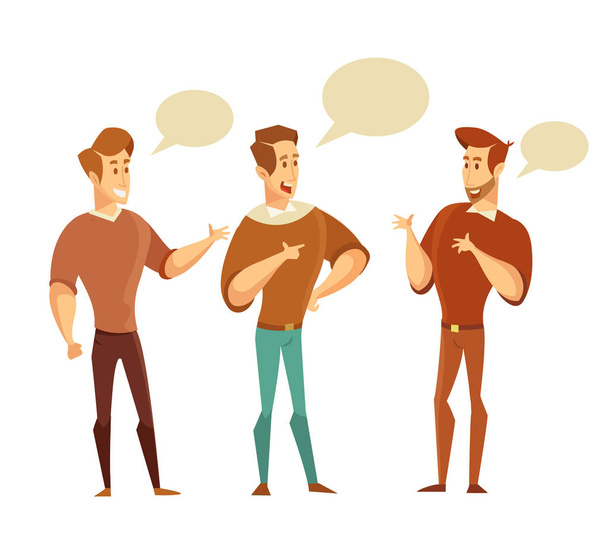 Three men talking to each other. Discussion, exchange of ideas.Male Characters. Vector illustration in a flat style. - Vector, Image