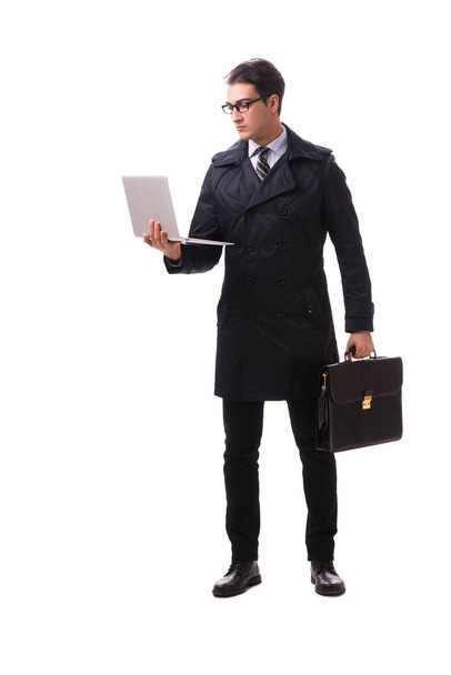 giovane uomo d'affari con laptop isolato su sfondo bianco - Foto, immagini
