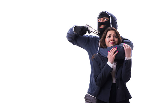 Businesswoman is kidnapped by the gunman - Photo, Image