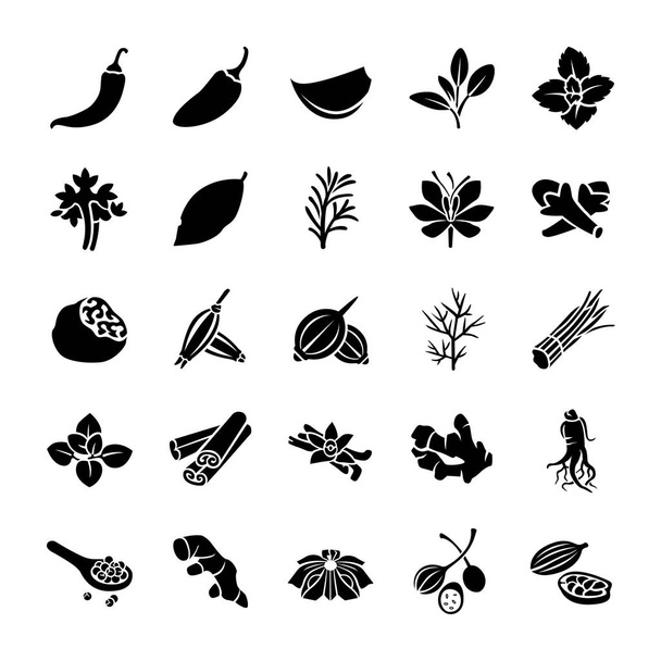 Herbs & Spices glyph vector icons - Vector, Image