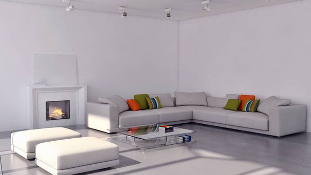 Modern bright interiors 3D rendering illustration - Photo, Image