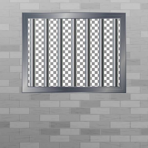 Window In Pokey With Bars. Brick Wall. Vector Jail Break Concept. Prison Grid Isolated. - Vector, Image