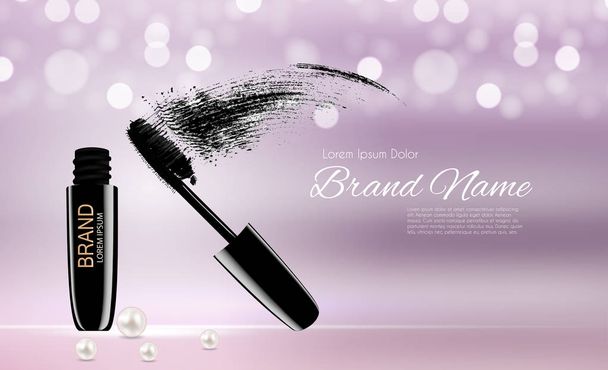 Fashion Design Makeup Cosmetics Product  Template for Ads or Magazine Background.  Mascara Product Series Reportv 3D Realistic Vector Iillustration - Wektor, obraz