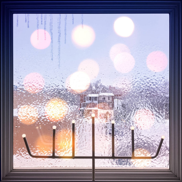 Lights on a frosted window - Photo, Image