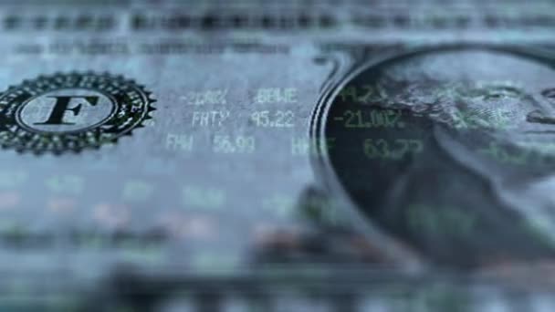 Ein-Dollar-Schein aus nächster Nähe - krasser Marktticker überlagert - Filmmaterial, Video