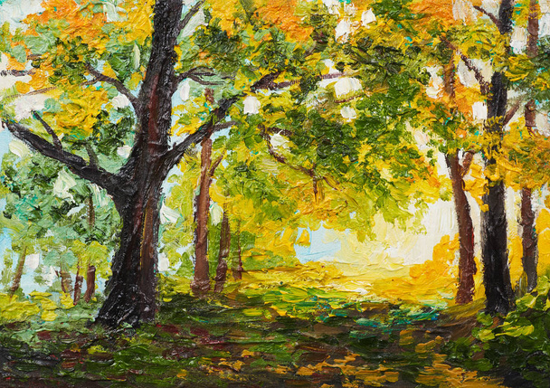 Öljymaalaus maisema - värikäs syksyn metsä
 - Valokuva, kuva