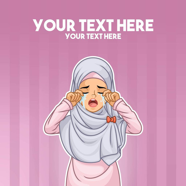 Musliminainen yllään huivi hijab itku kädet kasvoillaan sarjakuvahahmo suunnittelu, vastaan riisuttu tausta, vektori kuva
. - Vektori, kuva