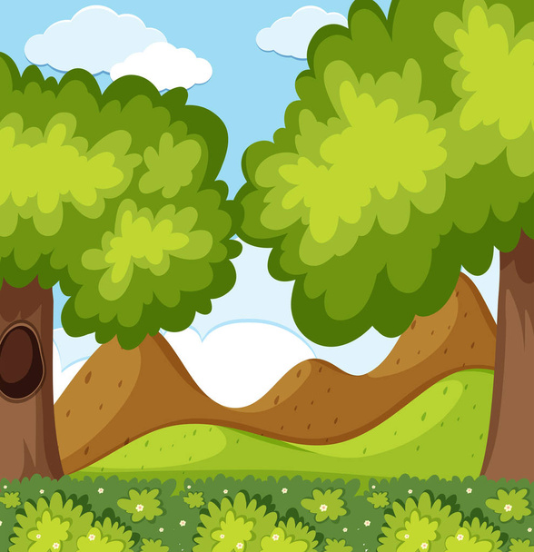 Charakter sceny z drzew i góry - Wektor, obraz