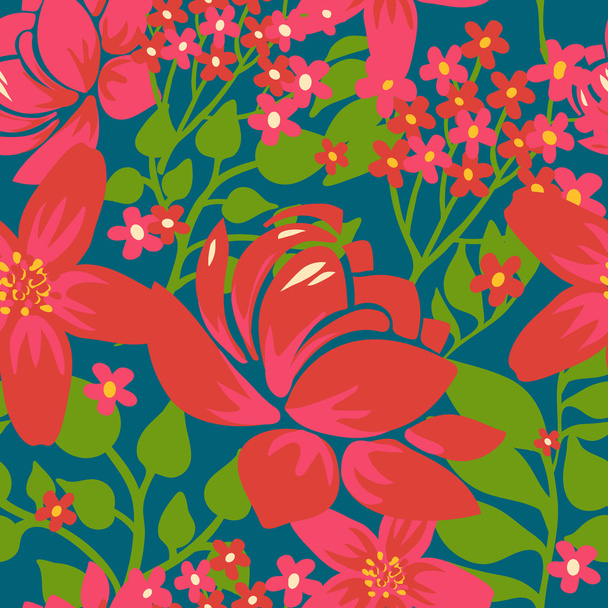 Floral seamless pattern with red flowers - Vektor, kép