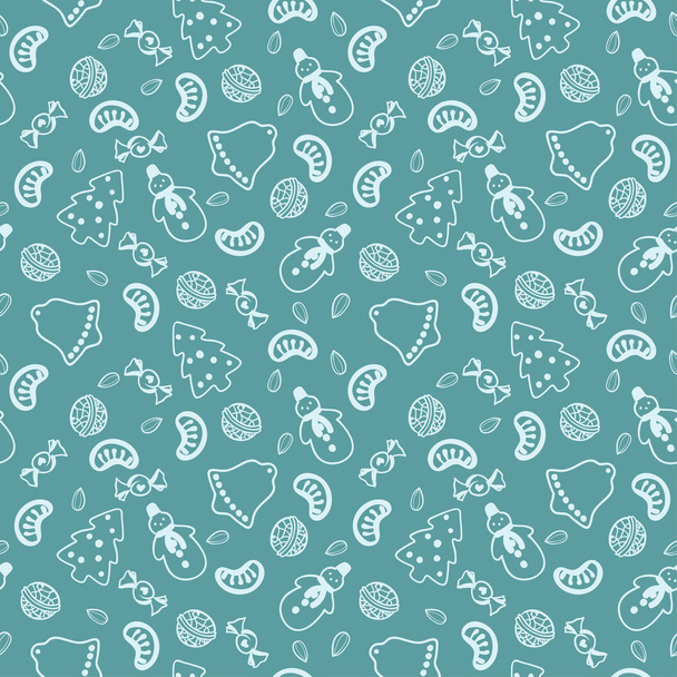 Seamless pattern with Christmas food: cookies, nuts, fruits - Vetor, Imagem