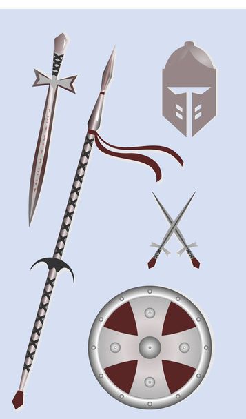 Weapons and armor of the Middle Ages. Set of vector illustration concept. - Vector, Image