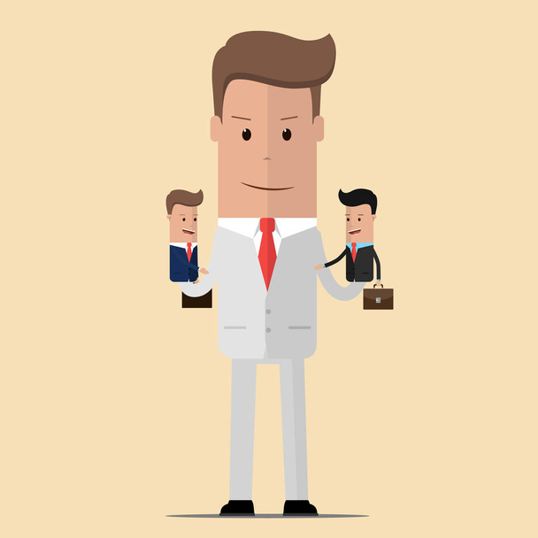 Businessman - Master of puppets with Hand Puppets. Leadership concept. Vector illustration. Business concept - Vector, Image