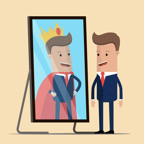 Бизнесмен, стоящий перед зеркалом, видит свое успешное отражение. Векторная миграция
 - Вектор,изображение