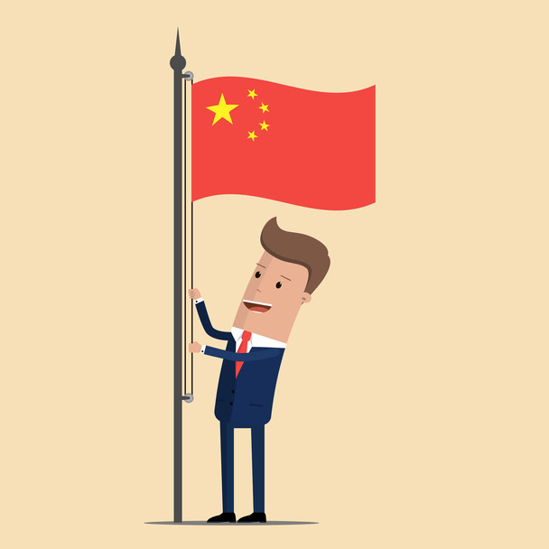 Homme en costume, homme d'affaires arborant le drapeau chinois. Illustration vectorielle
 - Vecteur, image