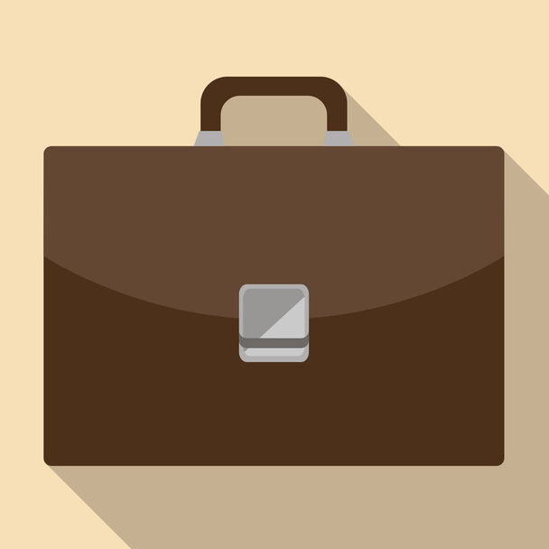 vector brown briefcase icon in flat style - Vector, Image