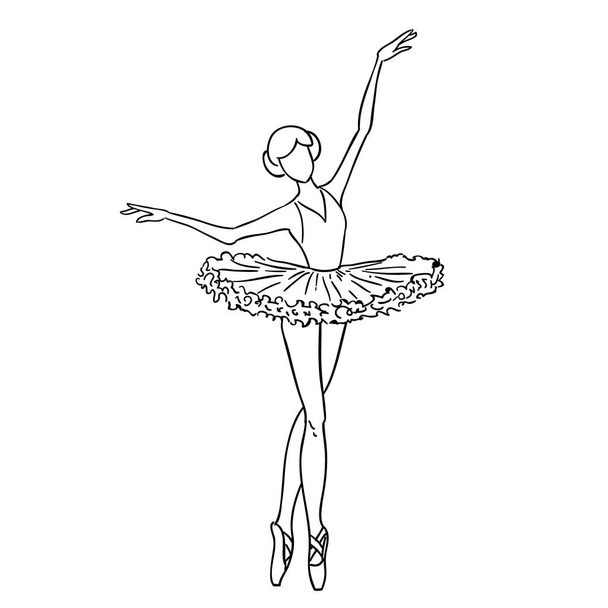 Ілюстрація ескізного контурного малюнка дівчини балерини танцівниці чорно-білий ескіз мультяшний каракулі
. - Вектор, зображення
