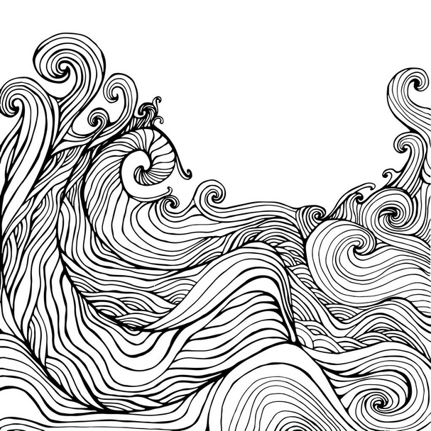 Fekete-fehér dekoratív doodles hullám. - Vektor, kép