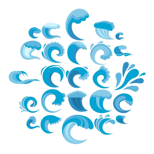 Ensemble d'icônes de vagues d'eau, style plat
 - Vecteur, image