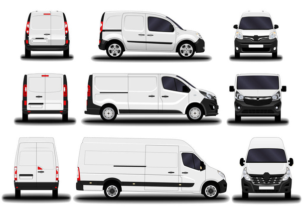 realistic cargo van. front view; side view; back view. - Vector, Image