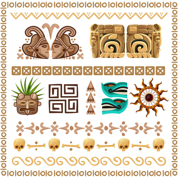Mayan Ornaments and Patterns Cartoon Set
 - Вектор,изображение