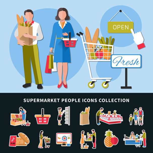 Колекція значків людей супермаркету
 - Вектор, зображення