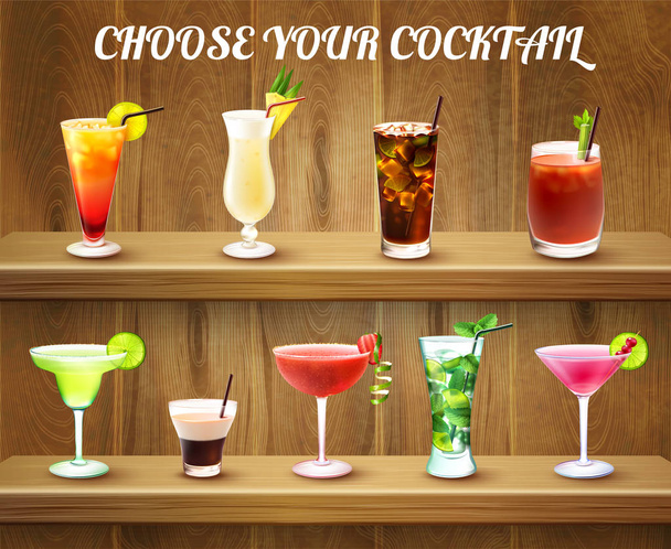 Cocktail Drinks Choice Composition - Vector, Image