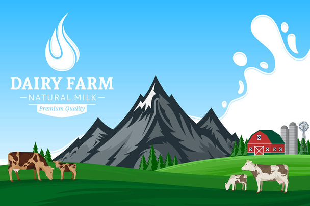 Ilustración de leche vectorial con paisaje de montaña
 - Vector, Imagen