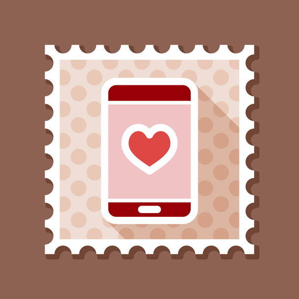 Kalp smartphone damga, romantik telefon görüşmesi - Vektör, Görsel