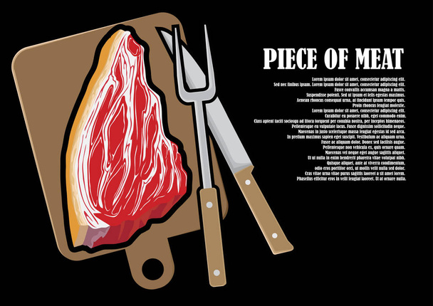 テーブルの上に横たわる新鮮な肉の部分 - ベクター画像