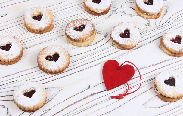 Valentine's Day concept / cookie-shaped heart on a light backgro - Zdjęcie, obraz