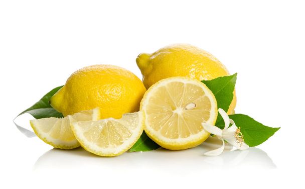 Lemons tree flower and a lemons isolated on white background - Foto, afbeelding
