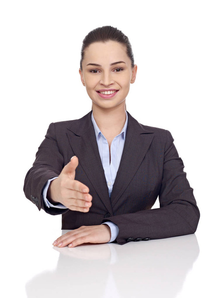Бізнес-леді рукостискання на білому
 - Фото, зображення