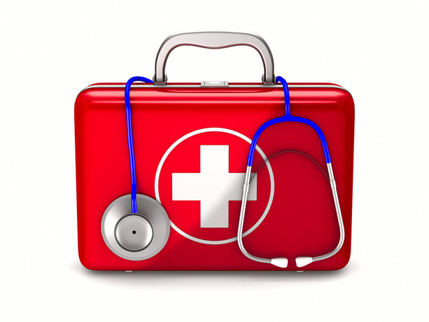 First aid kit on white background. Isolated 3D illustration - Foto, Bild