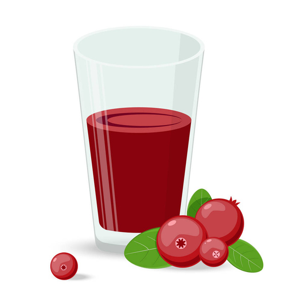 Cowberry, lingonberry in flat vector style. Sweet red forest berry. Berry juice. - Vektor, obrázek