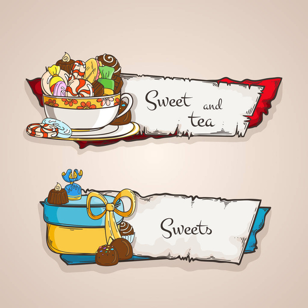 Conjunto de pancartas dulces
 - Vector, Imagen