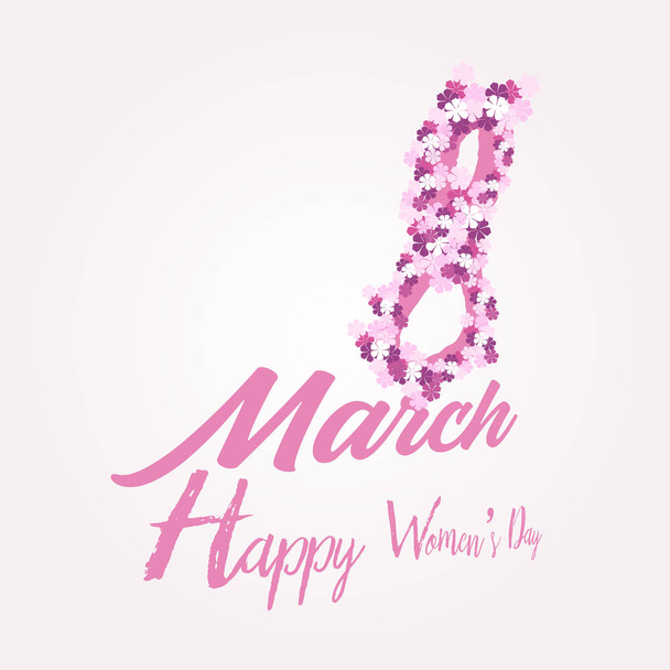  8 Mart. El yazısıyla yazılan yazı pembe metin ile mutlu Kadınlar Günü tebrik kartı. Vektör - Vektör, Görsel