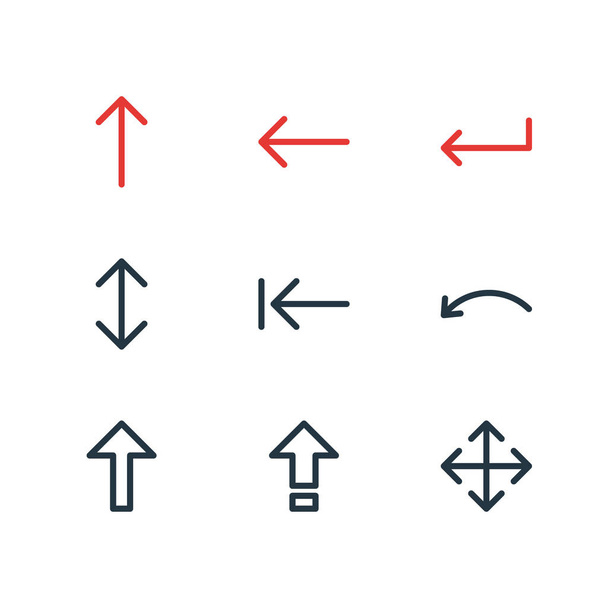 Illustration vectorielle de 9 flèches de style ligne icônes. Ensemble modifiable de rétroespace, verrouillage des casquettes, vers le haut et autres éléments d'icône
. - Vecteur, image