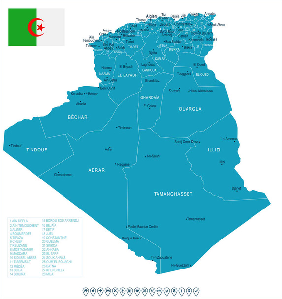 Argelia - Mapa y bandera - Ilustración vectorial detallada
 - Vector, Imagen