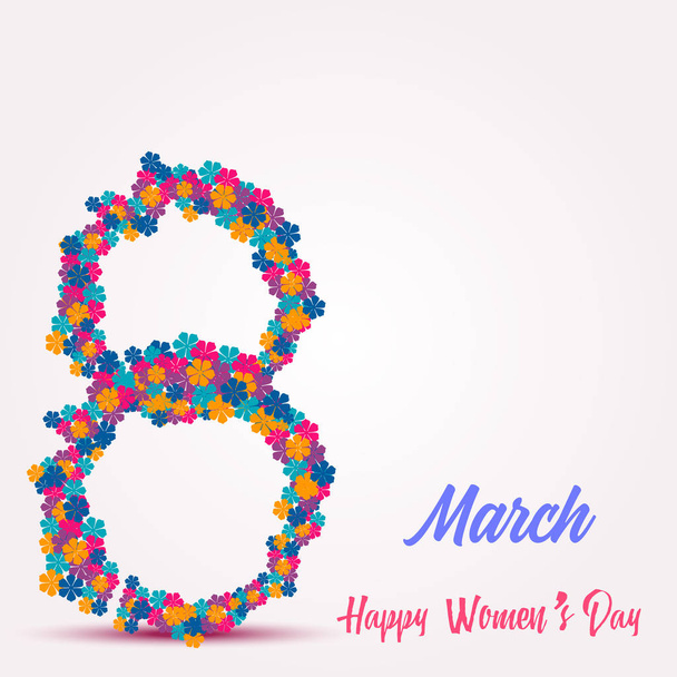  8 March. Happy Women's day greeting card with handwritten lettering pink text and flowers. Vector - Vector, Image