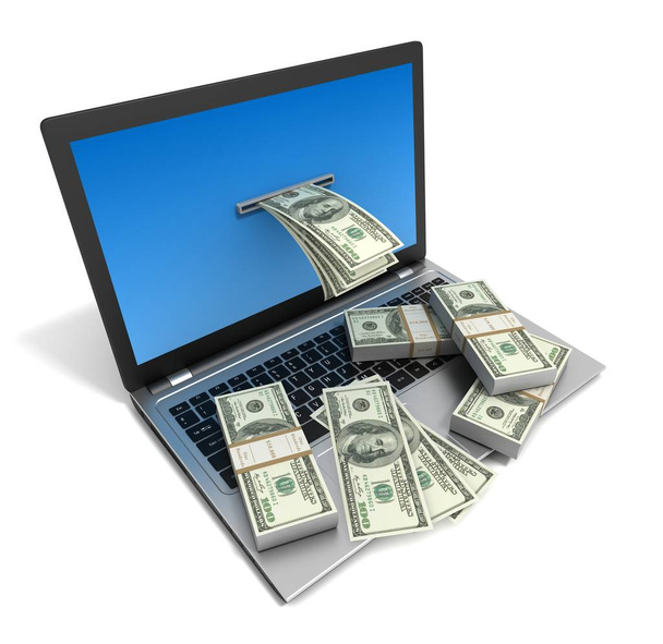 laptop and money bills 3d illustration - Fotó, kép