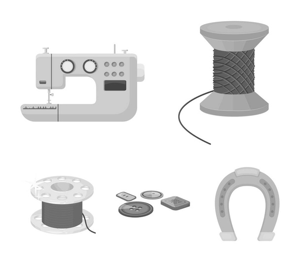 Thread reel, sewing machine, bobbin, pugwitz and other equipment. Sewing and equipment set collection icons in monochrome style vector symbol stock illustration web. - Vektori, kuva