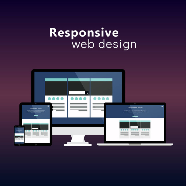 フラット レスポンシブ web デザイン コンセプトのウェブサイト開発デバイス - ベクター画像