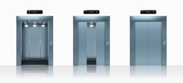 オープンとクローズの現実的なエレベーターの扉。ベクトル図. - ベクター画像