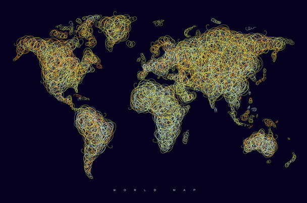 Mapa do mundo emaranhado linhas laranja escuro
 - Vetor, Imagem