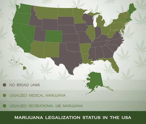 Χάρτη καθεστώς νομιμοποίησης μαριχουάνα στις ΗΠΑ γραφήματος - Διάνυσμα, εικόνα