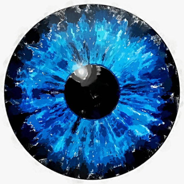 Watercolor paint. Illustration of blue eye iris, light reflection. - Photo, Image