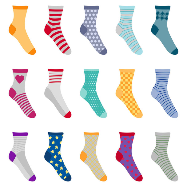 Set aus bunten Socken mit verschiedenen Mustern, Vektor Illustrati - Vektor, Bild