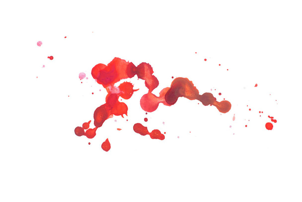 Abstract watercolor aquarelle hand drawn colorful shapes art red color paint or blood splatter stain - Photo, Image