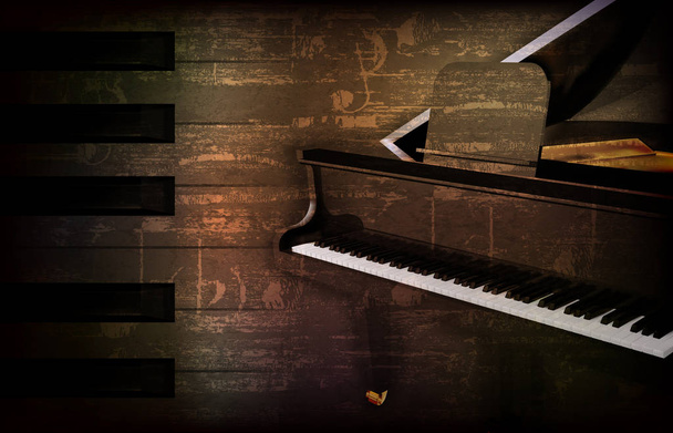 абстрактний гранжевий фортепіанний фон з грандіозним піаніно
 - Вектор, зображення